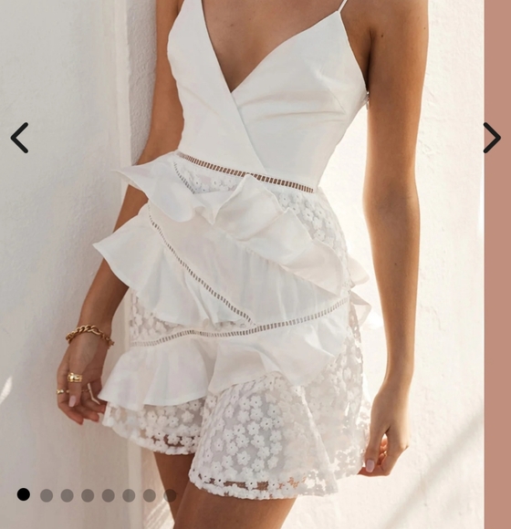 Selfie Leslie Taurus Floral Embroidery and Ruffle Trim Dress White - Picture 9 of 10